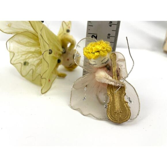 VTG Set of 4 Tulle Dress Violin Playing Angel Christmas Ornaments 1950s READ - Picture 5 of 16